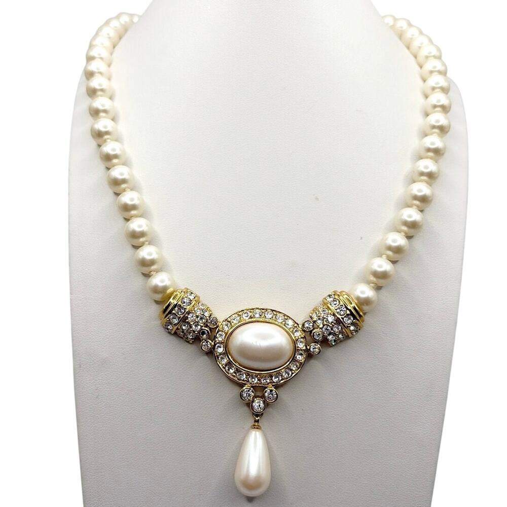 Marvella Faux Pearl and Rhinestones Necklace 20”